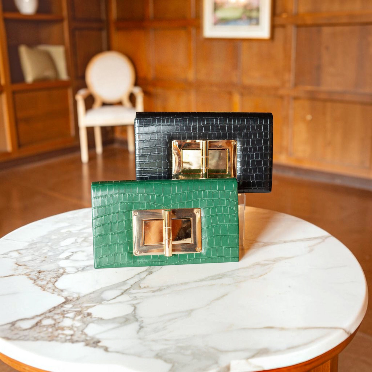 [Lisi Lerch - Lillian - Green Croc Clutch - WS: Emerald], [Handbags], [Lisi Lerch], [Plum Bottom].
