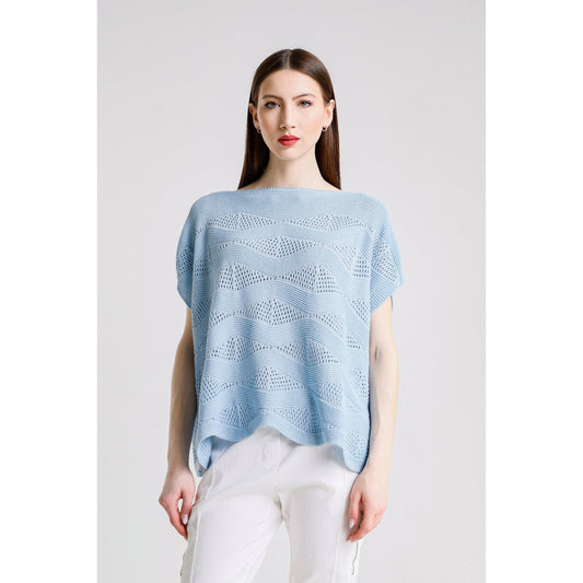 [TINA Stephens Italy/Tees By Tina - Patsy Short Sleeve Wave Knit Sweater (BSS912): 430 Sky Blue / One Size], [CLOTHING], [TINA Stephens Italy/Tees By Tina], [Plum Bottom].