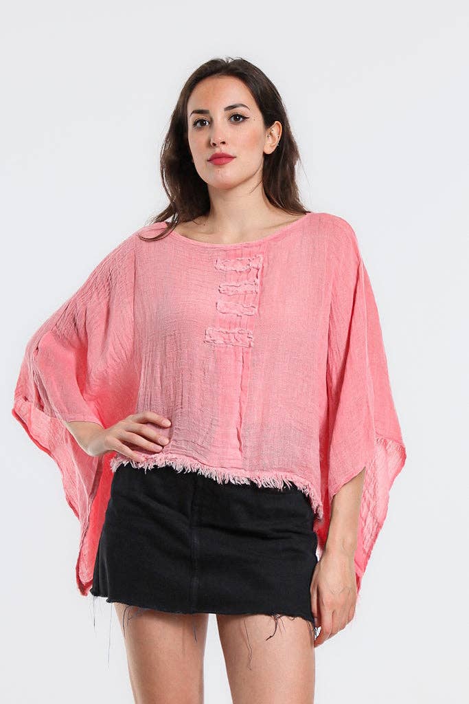 [TINA Stephens Italy/Tees By Tina - Aiyana Crinkle Linen Patch Top (BQ135): 697 Raspberry Enzyme], [CLOTHING], [TINA Stephens Italy/Tees By Tina], [Plum Bottom].