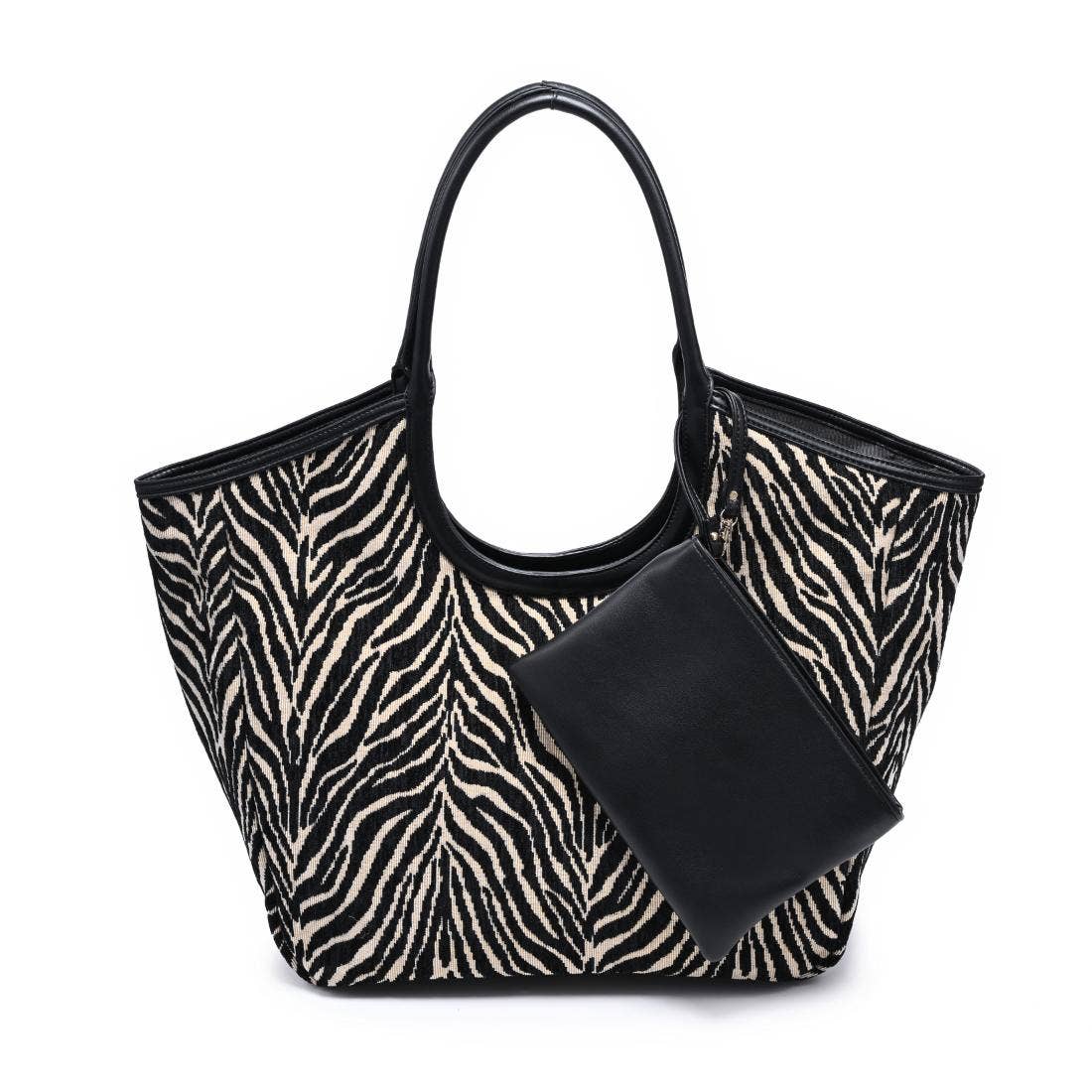 [Moda Luxe - Delilah - Zebra Tote: Black Beige], [Handbag], [Moda Luxe], [Plum Bottom].