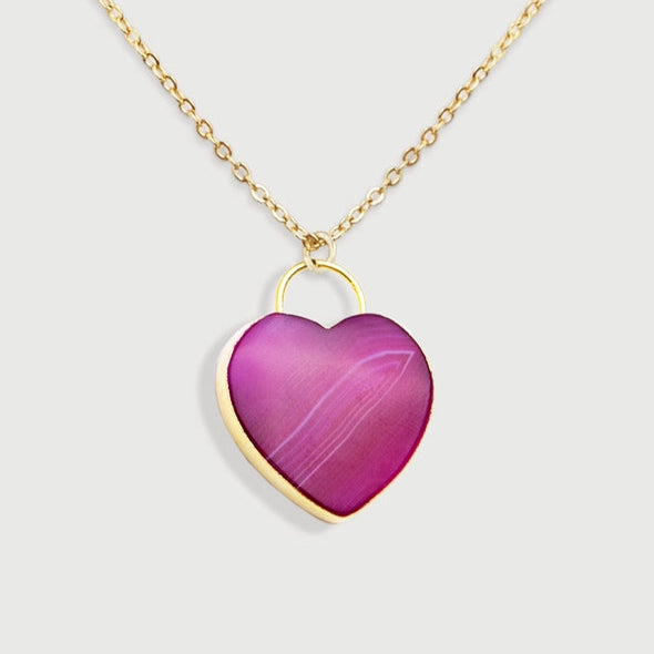 Saachi - Agate Heart Necklace - Pink