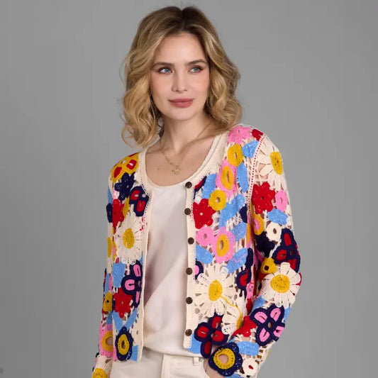 Saachi - Rainbow Flower Crochet Jacket - MULTI