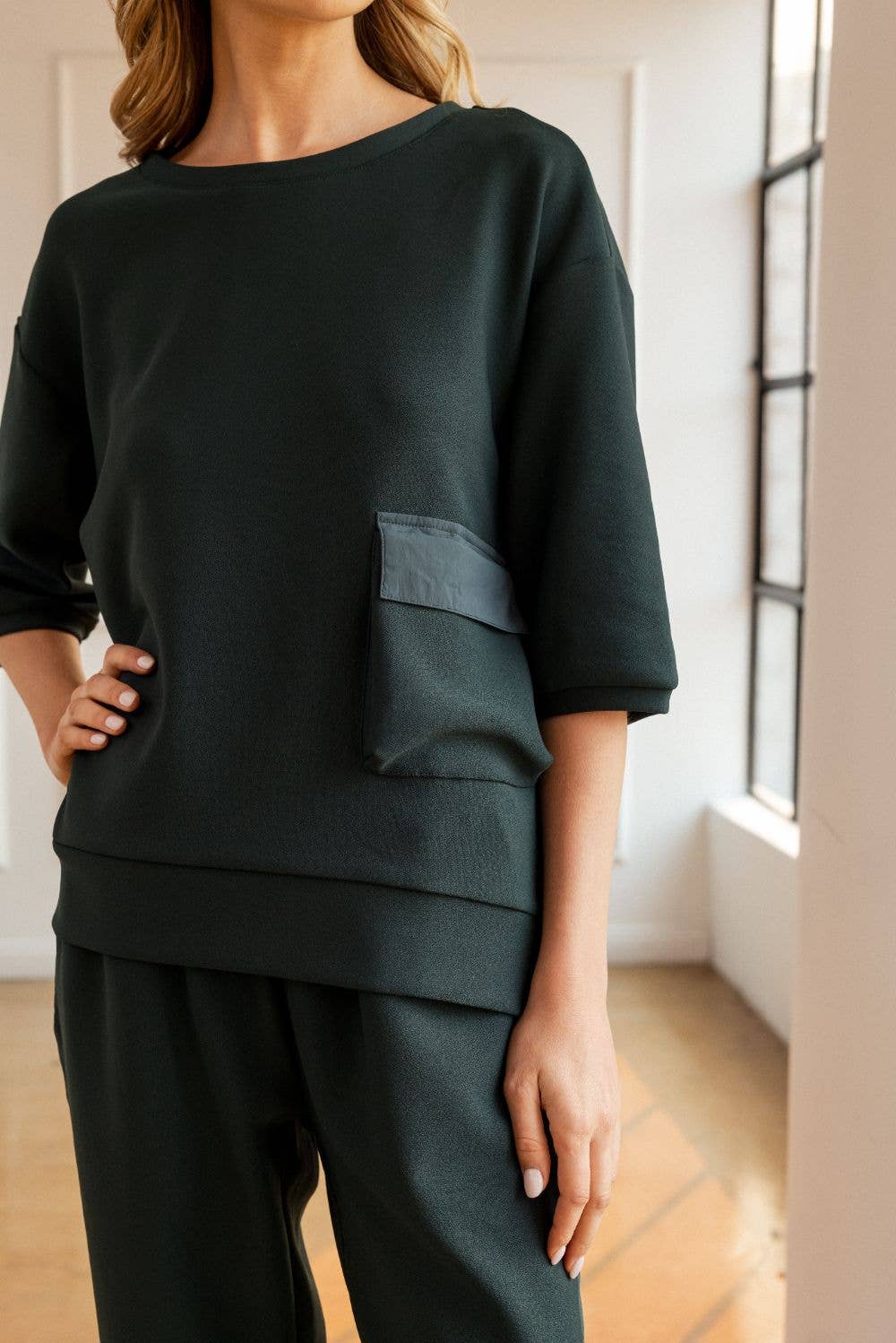 JOH APPAREL Karen Knit Crepe Top Charcoal