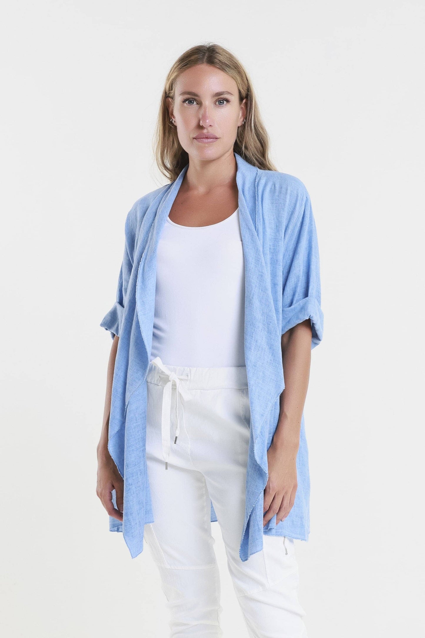 TINA Stephens Italy/Tees By Tina - Olivette Gauzy Linen Blend Open Cardigan (CQ102): 250 Beige / One Size