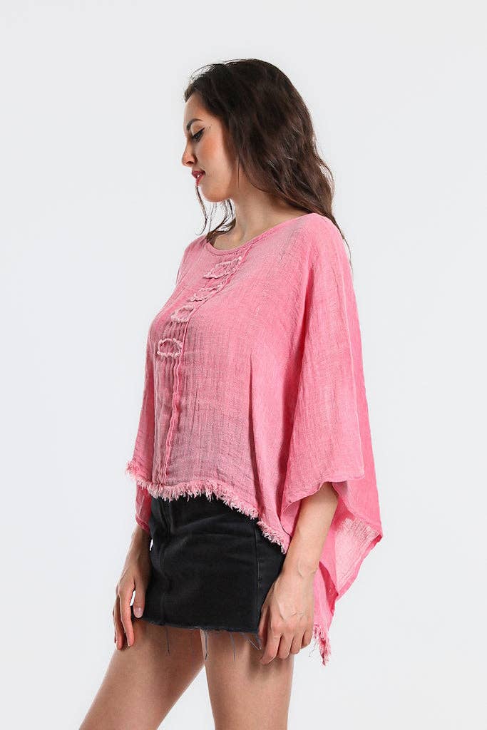 [TINA Stephens Italy/Tees By Tina - Aiyana Crinkle Linen Patch Top (BQ135): 697 Raspberry Enzyme], [CLOTHING], [TINA Stephens Italy/Tees By Tina], [Plum Bottom].