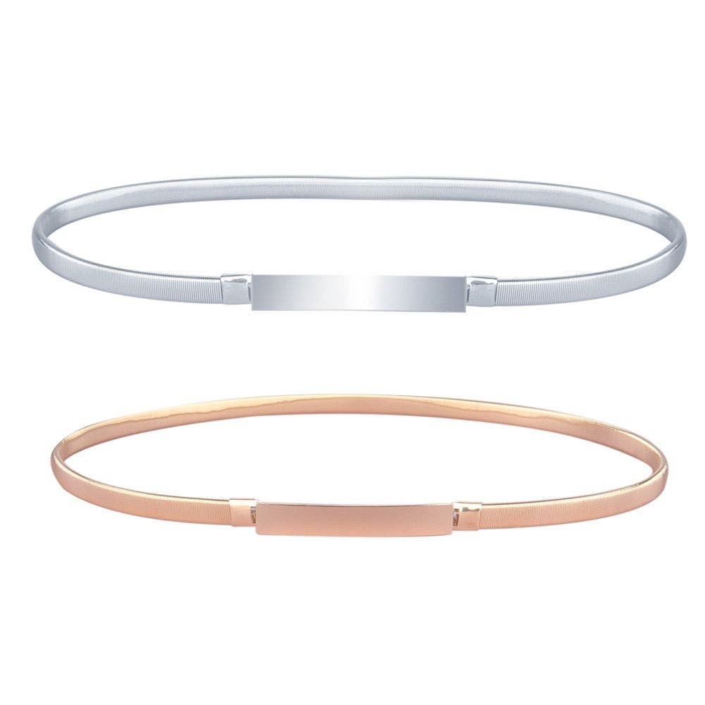 [Ellyndale - Metal Stretchable Belt (Silver): Silver / O/S], [ACCESSORIES], [Ellyndale], [Plum Bottom].