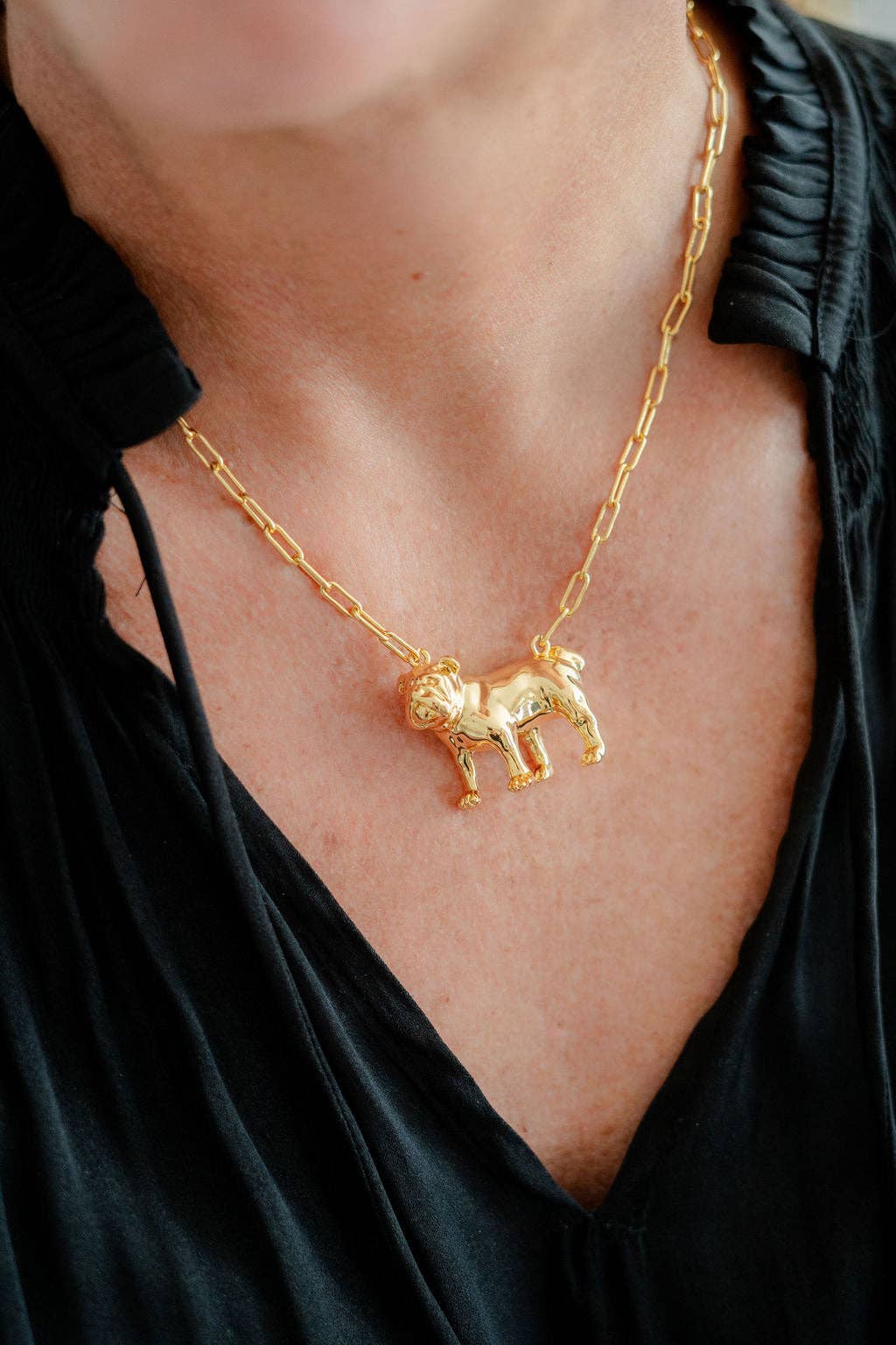 [Lisi Lerch - Bulldog - 3D Gold Charm Necklace - 18k Gold Plated - Paperclip Chain  - WS], [Necklaces], [Lisi Lerch], [Plum Bottom].