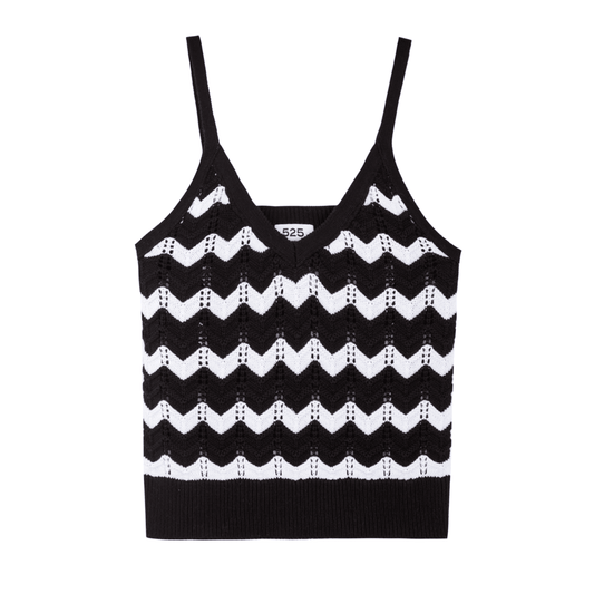 525 - Izzie Chevron Knit Tank - Black & White, Shirts, 525, Plum Bottom