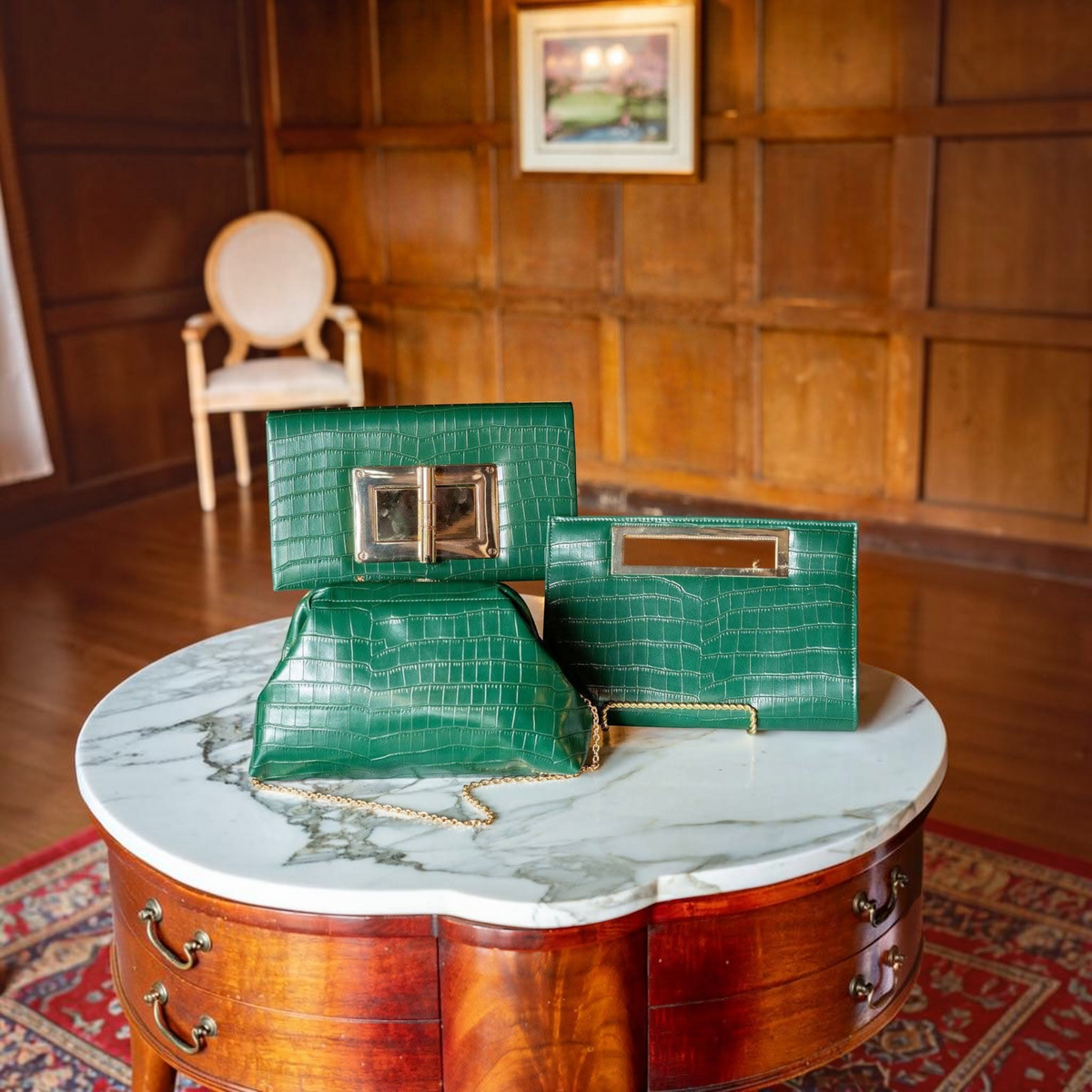 [Lisi Lerch - Lillian - Green Croc Clutch - WS: Emerald], [Handbags], [Lisi Lerch], [Plum Bottom].
