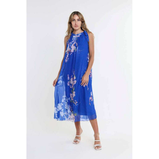 [TINA Stephens Italy/Tees By Tina - Floral Madison Silk Shoulder Tie Dress (DT230F): 407 Royal Blue / One Size], [CLOTHING], [TINA Stephens Italy/Tees By Tina], [Plum Bottom].