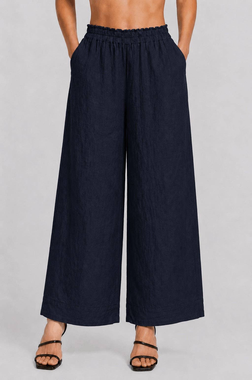 [TINA Stephens Italy/Tees By Tina - Lola Easy Linen Pant (PL916): 409 Navy / One size], [Pants], [TINA Stephens Italy/Tees By Tina], [Plum Bottom].