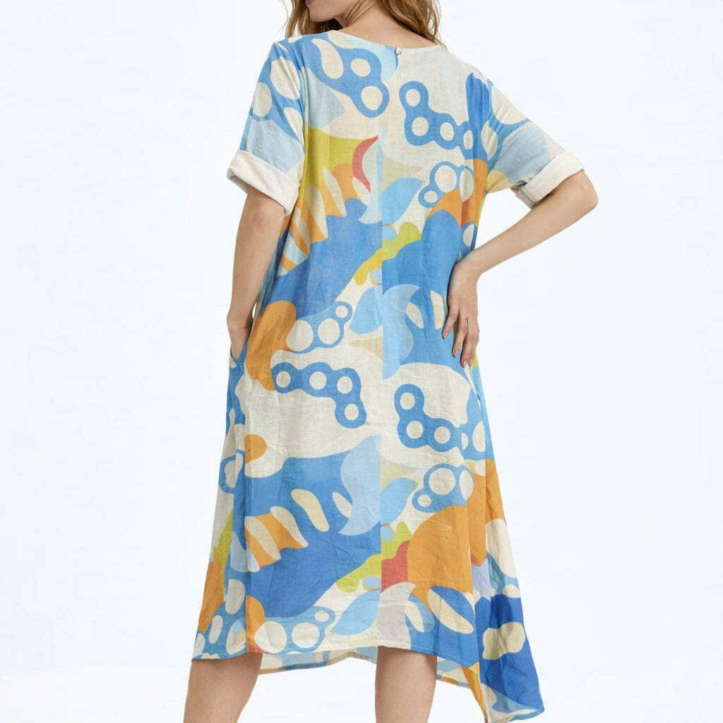 [TINA Stephens Italy/Tees By Tina - April Reef Pocket Dress (DSS165E): 427 Jeans / One Size], [CLOTHING], [TINA Stephens Italy/Tees By Tina], [Plum Bottom].