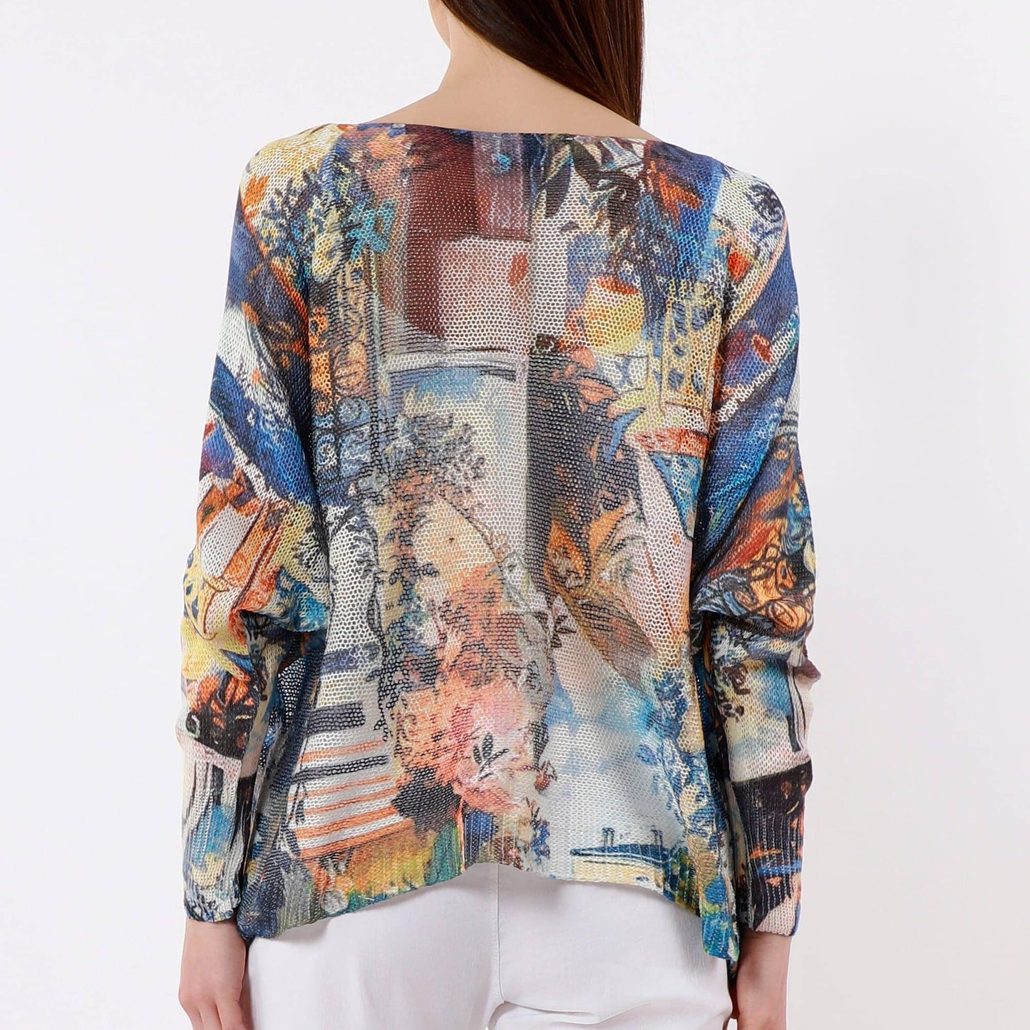 [TINA Stephens Italy/Tees By Tina - Expressionism Danielle Batwing Open Knit Sweater (BLS424EX): 927 Beige/Multi / One Size], [Sweater], [TINA Stephens Italy/Tees By Tina], [Plum Bottom].