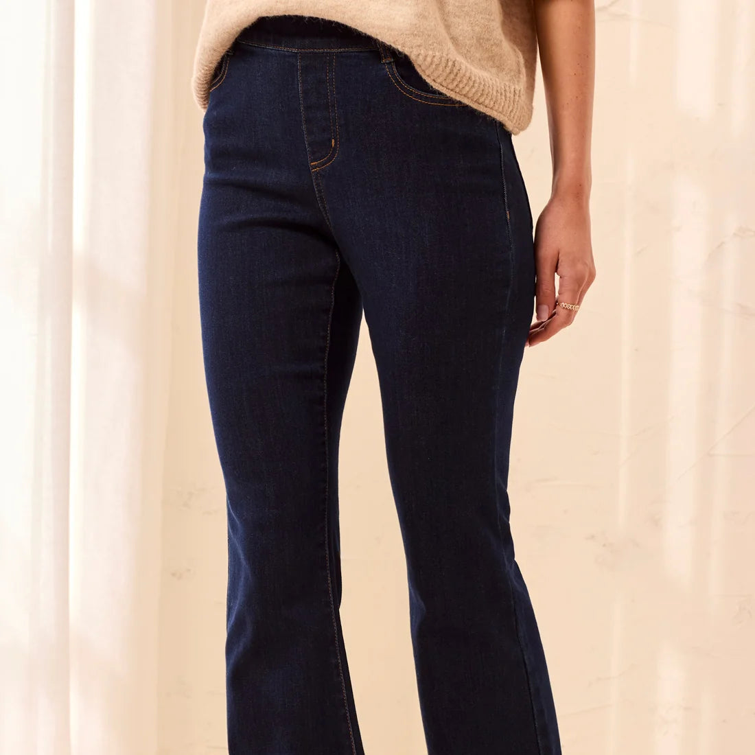TRIBAL Audrey Boundless Stretch Denim Pull-On Flare Jeans Dark Night