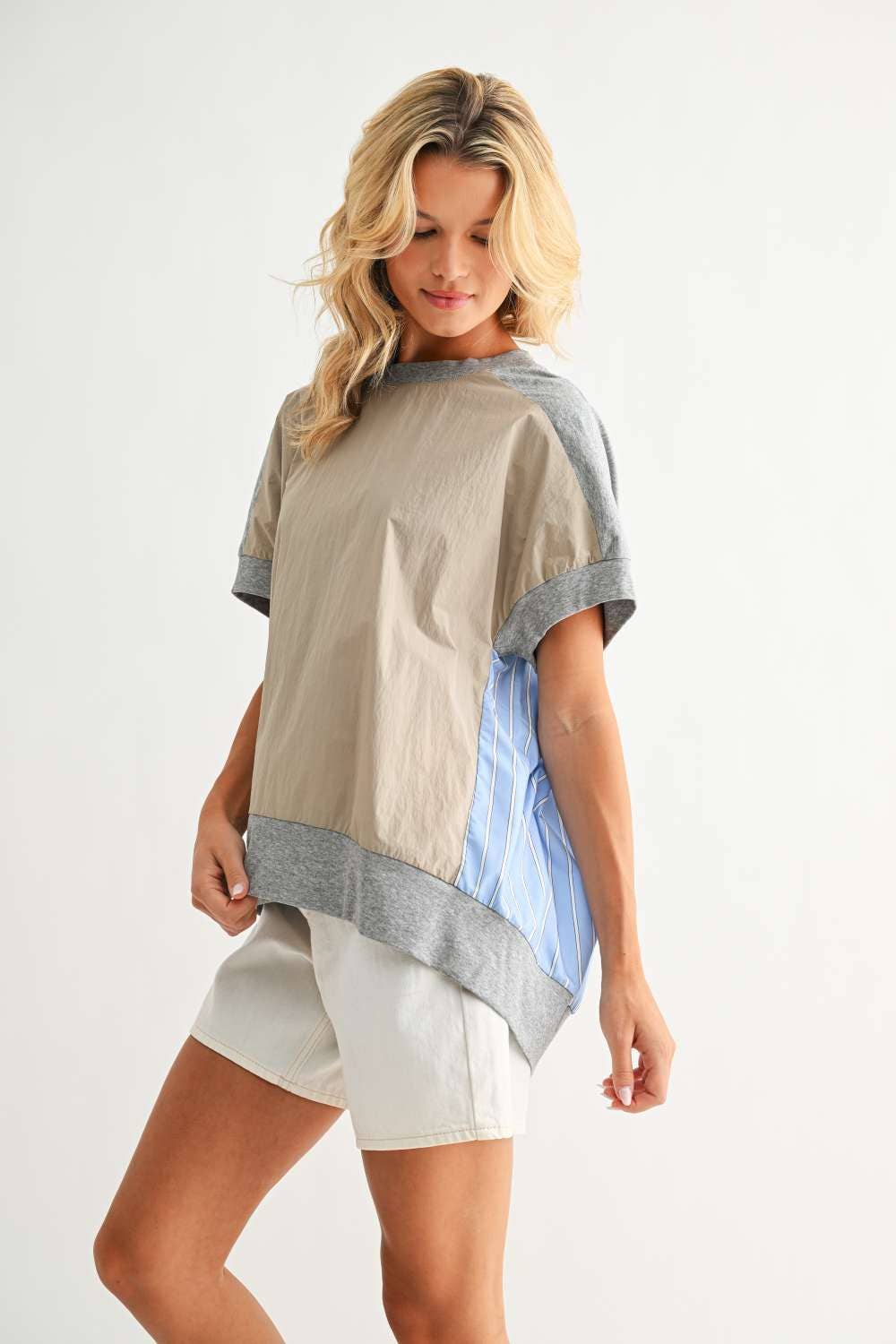 JOH APPAREL Joy Top Heather Grey Khaki