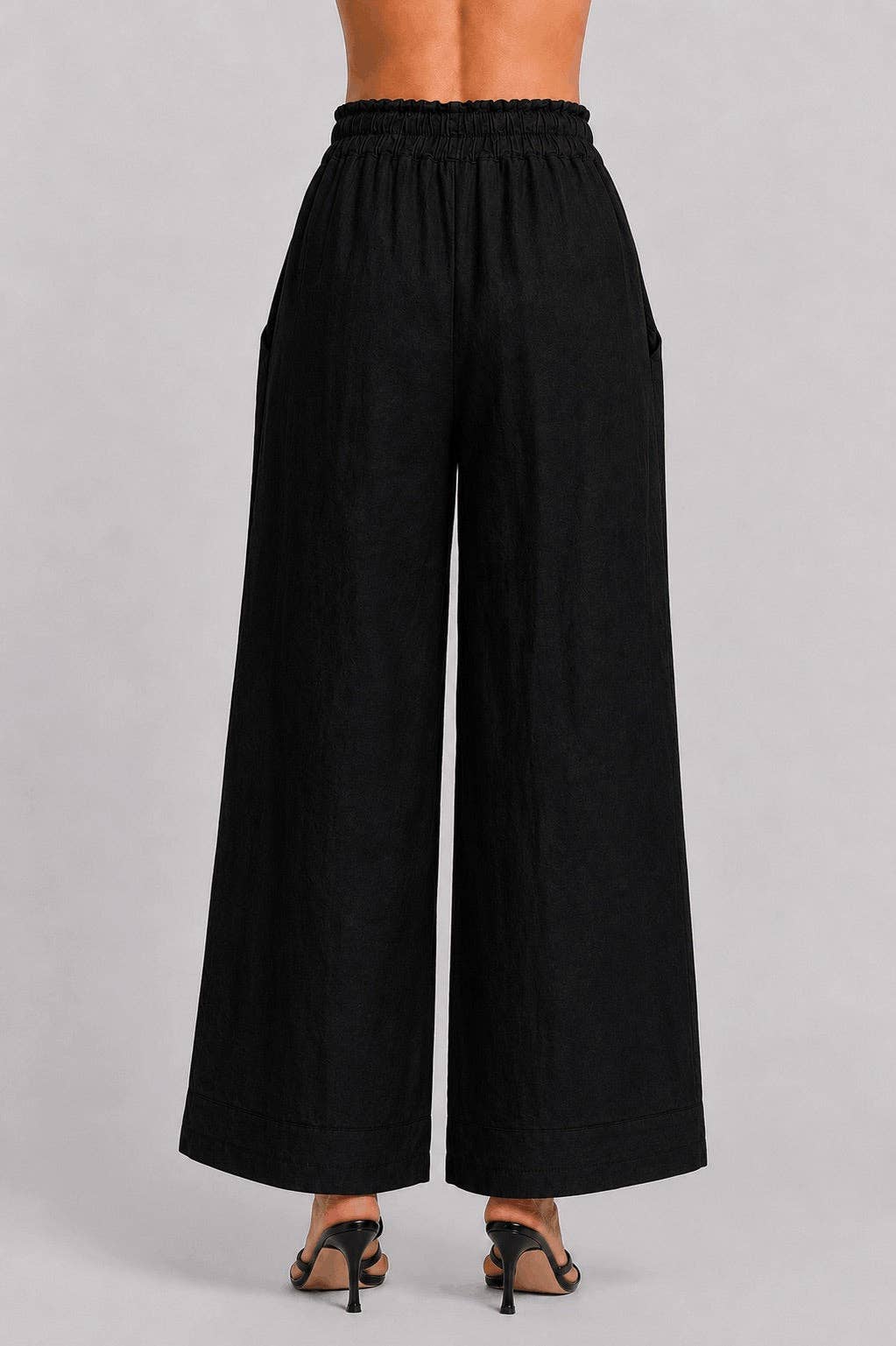 [TINA Stephens Italy/Tees By Tina - Lola Easy Linen Pant (PL916): 001 Black / One size], [Pants], [TINA Stephens Italy/Tees By Tina], [Plum Bottom].