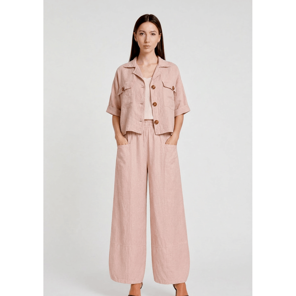 [TINA Stephens Italy/Tees By Tina - Maritza Linen Balloon Pant (PL912): 681 Blush / One Size], [CLOTHING], [TINA Stephens Italy/Tees By Tina], [Plum Bottom].