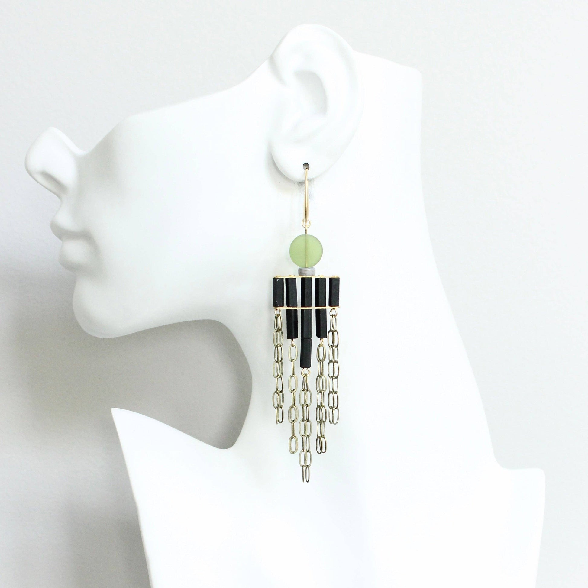 [David Aubrey Jewelry - JLTE72 olivine and black shoulder duster earrings], [Earrings], [David Aubrey Jewelry], [Plum Bottom].