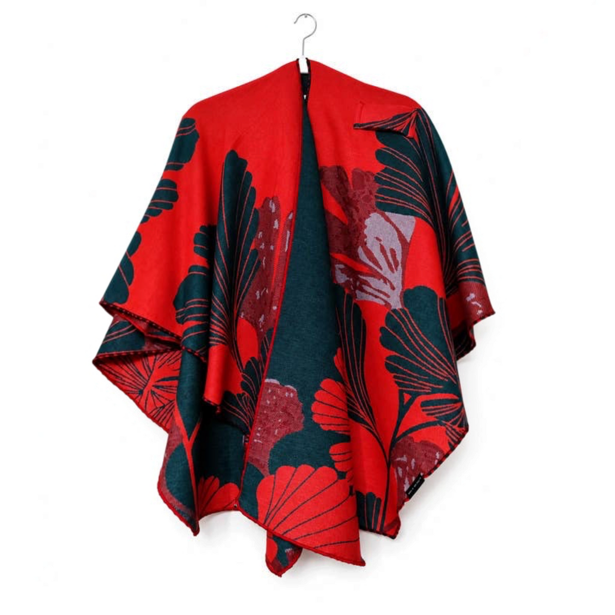 [Winding River - Red / Green Large Ginkgoes Reversible Loop Wrap], [Scarf], [Winding River], [Plum Bottom].