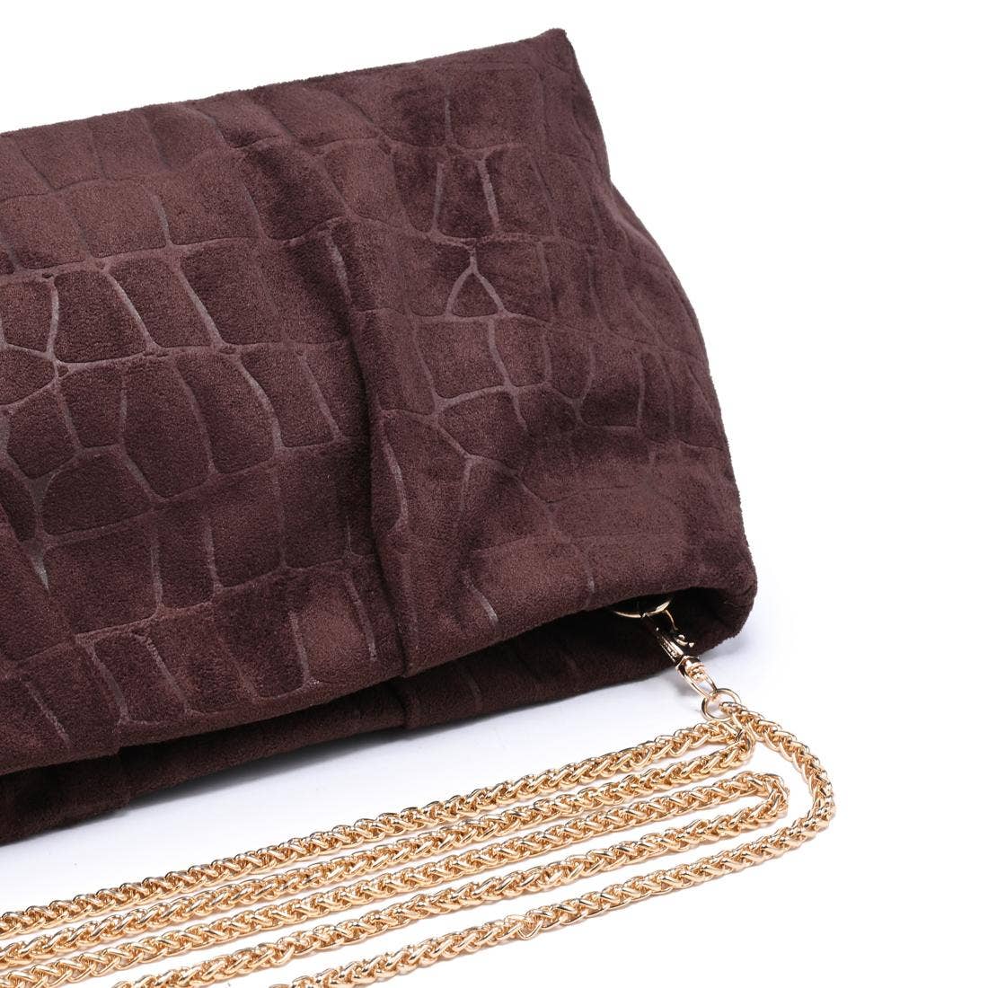 [Moda Luxe - Elva - Croc Embossed Faux Suede Clutch: Olive], [Handbags], [Moda Luxe], [Plum Bottom].