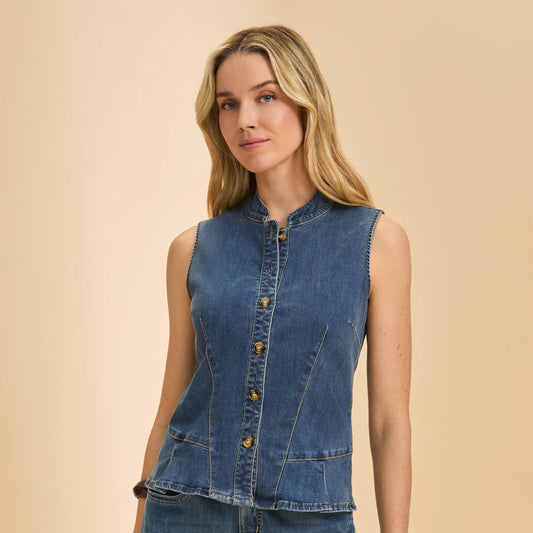 FDJ Button Up Vest Medium Wash