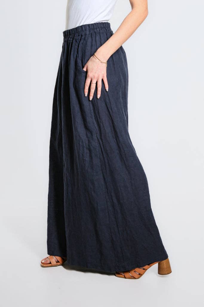 [TINA Stephens Italy/Tees By Tina - Angelena Linen Wide Leg Pant (PL187): 409 Navy], [CLOTHING], [TINA Stephens Italy/Tees By Tina], [Plum Bottom].