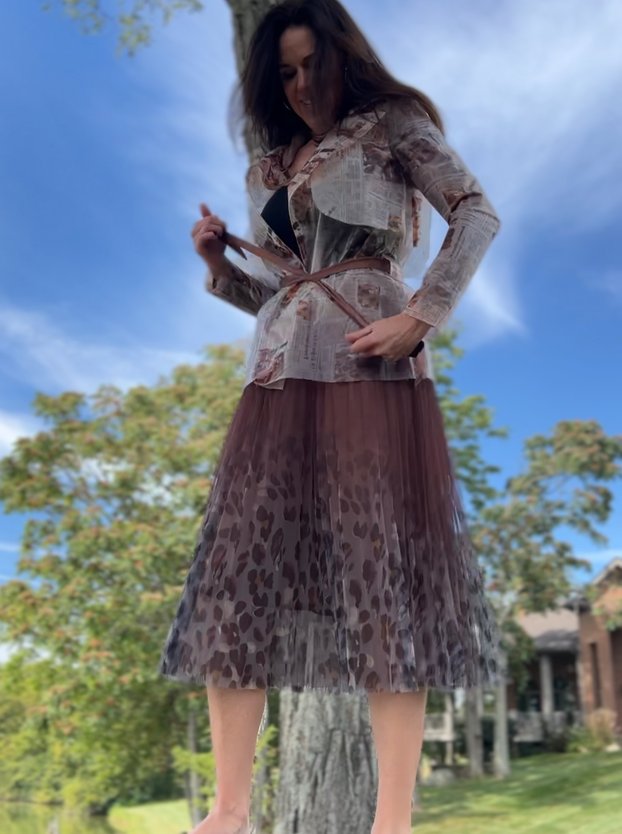 [Ellyndale - Fairy pleating mesh Skirt with Leopard print hem (Brown): Brown / O/S], [Skirts], [Ellyndale], [Plum Bottom].