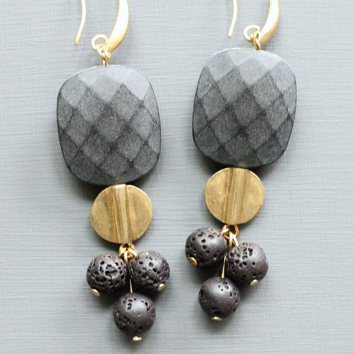 [David Aubrey Jewelry - LEXE48 Jet glass and lava cluster earrings], [Earrings], [David Aubrey Jewelry], [Plum Bottom].