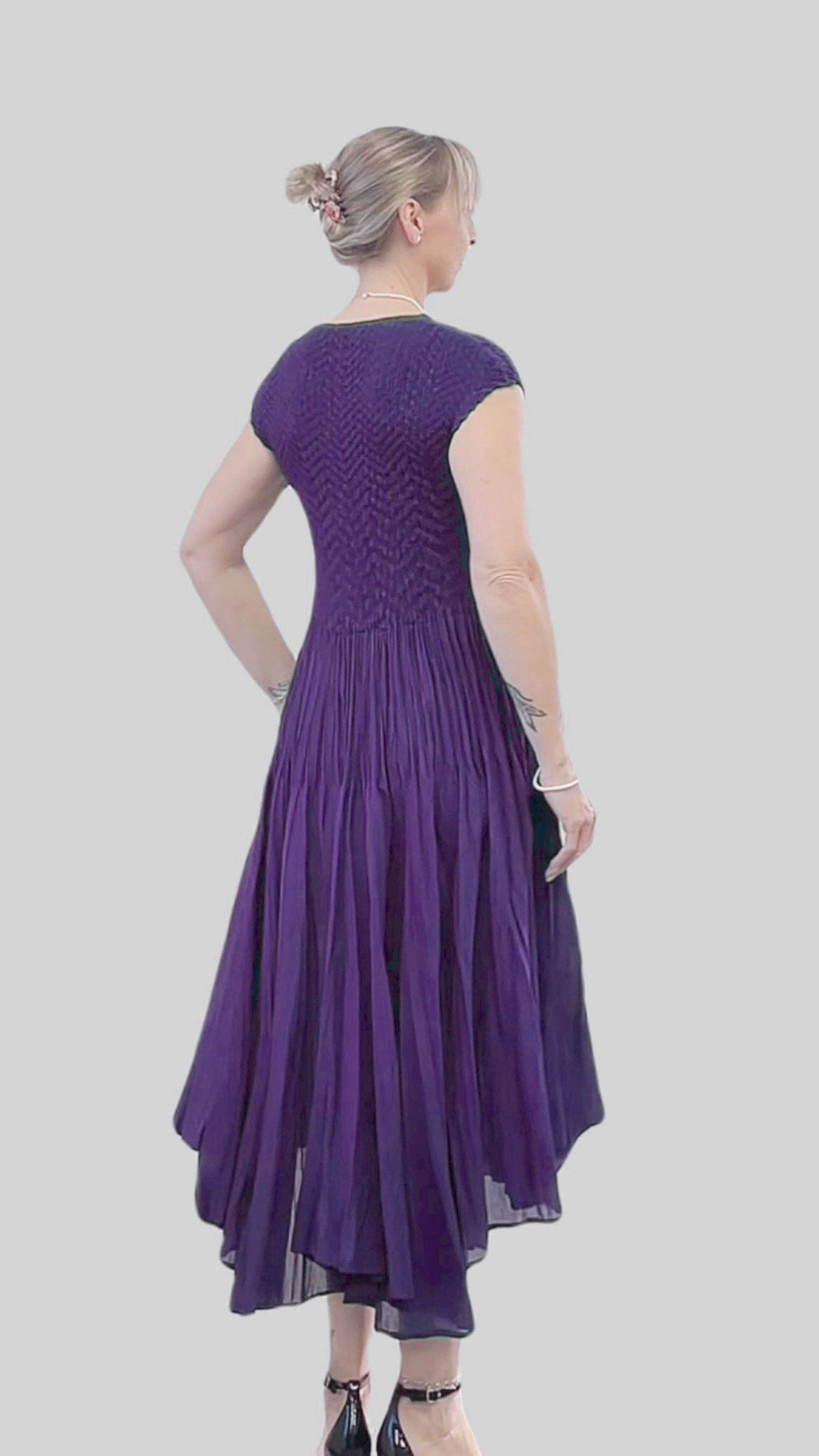 [Ellyndale - Pleated dress with Cupsleeves  (Violet): Voilet / O/S], [Dresses], [Ellyndale], [Plum Bottom].