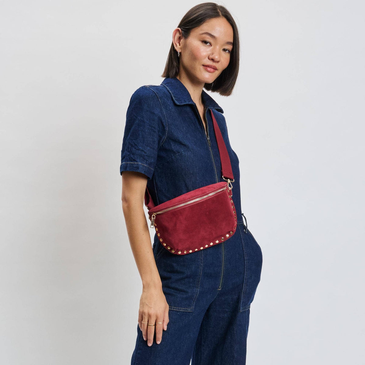 [Moda Luxe - Gizelle-Suede Belt Bag: Custard], [Handbag], [Moda Luxe], [Plum Bottom].