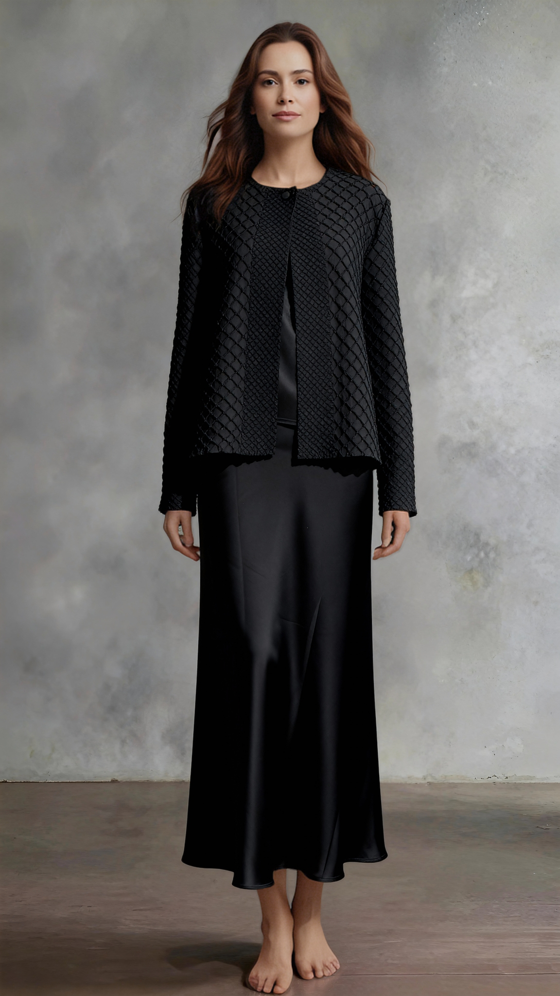 [Ellyndale - Pleating Jacket- Waffle Weave (Black): Black / O/S], [Jacket], [Ellyndale], [Plum Bottom].