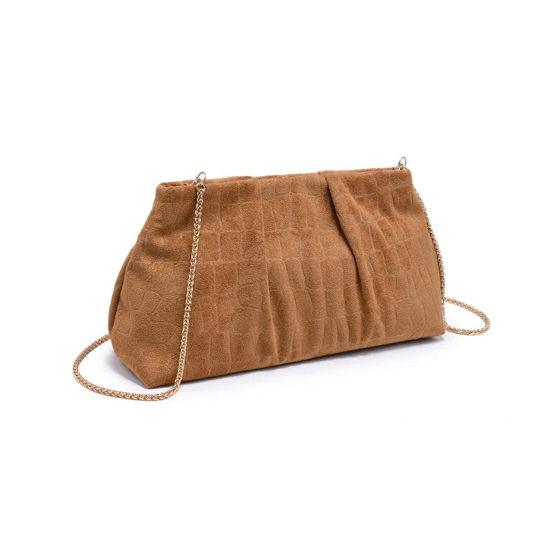 [Moda Luxe - Elva - Croc Embossed Faux Suede Clutch: Olive], [Handbags], [Moda Luxe], [Plum Bottom].