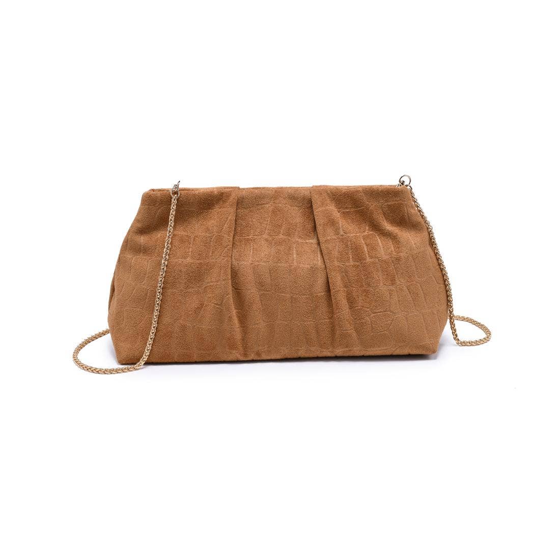 [Moda Luxe - Elva - Croc Embossed Faux Suede Clutch: Chocolate], [Handbags], [Moda Luxe], [Plum Bottom].