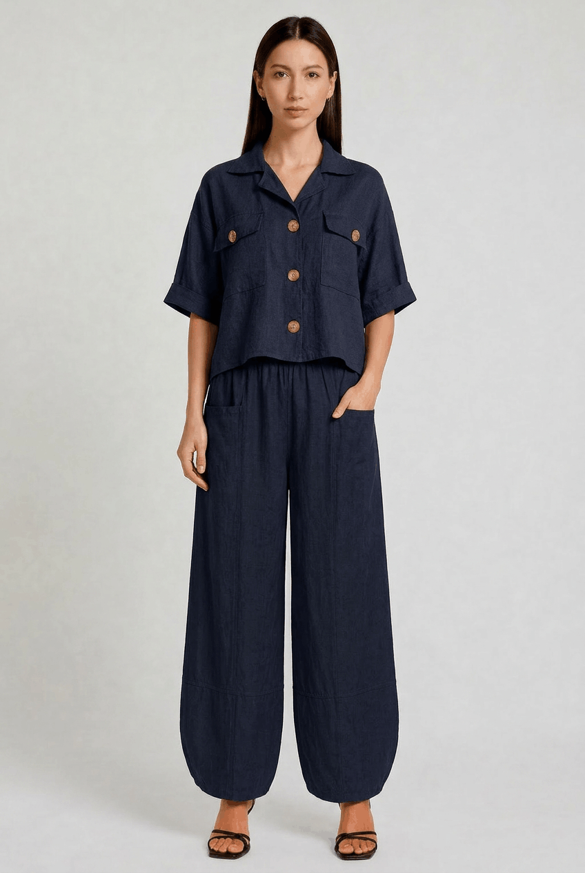 [TINA Stephens Italy/Tees By Tina - Maritza Linen Balloon Pant (PL912): 001 Black / One Size], [Pants], [TINA Stephens Italy/Tees By Tina], [Plum Bottom].