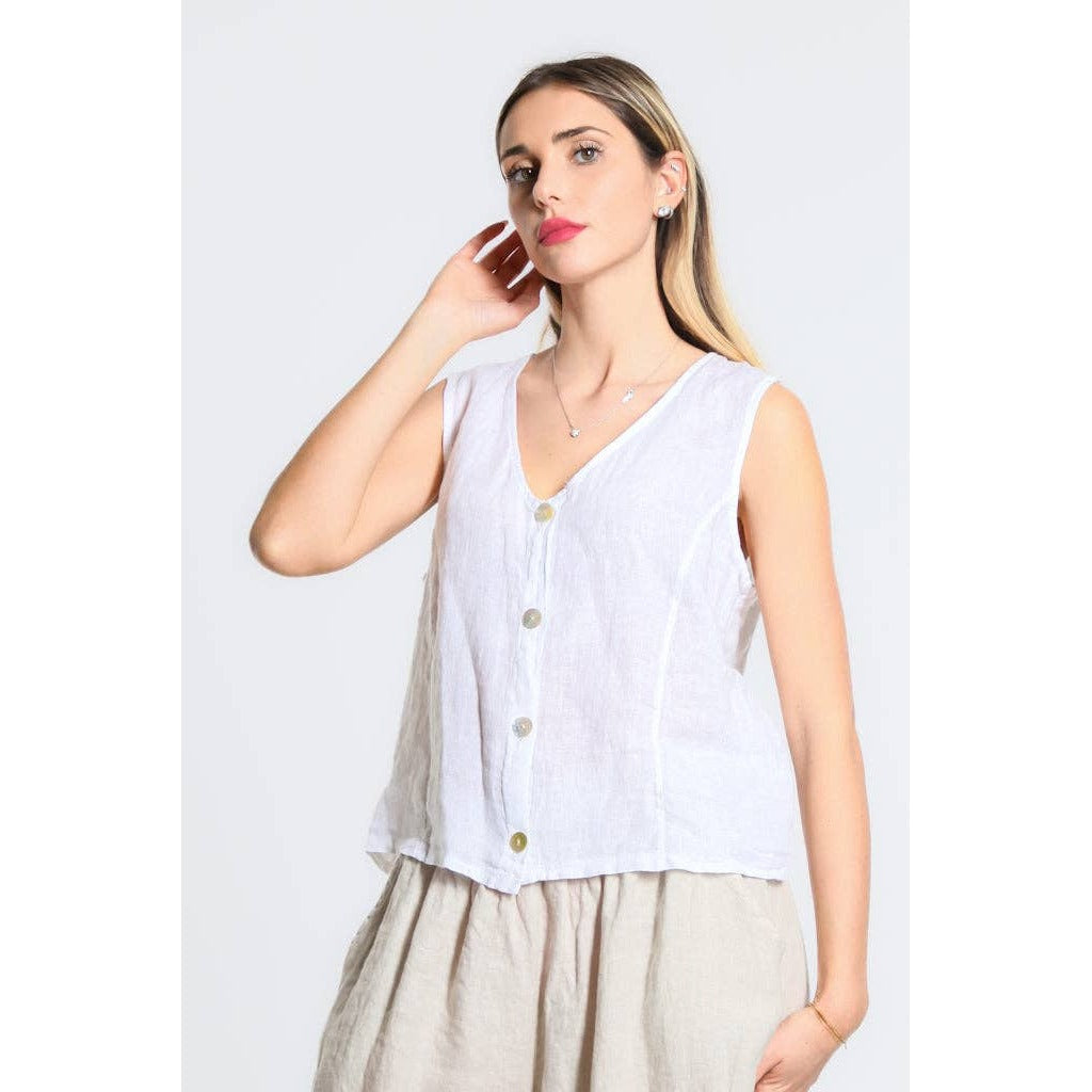 [TINA Stephens Italy/Tees By Tina - Robin Linen Button Vest (BT127): 100 White], [CLOTHING], [TINA Stephens Italy/Tees By Tina], [Plum Bottom].