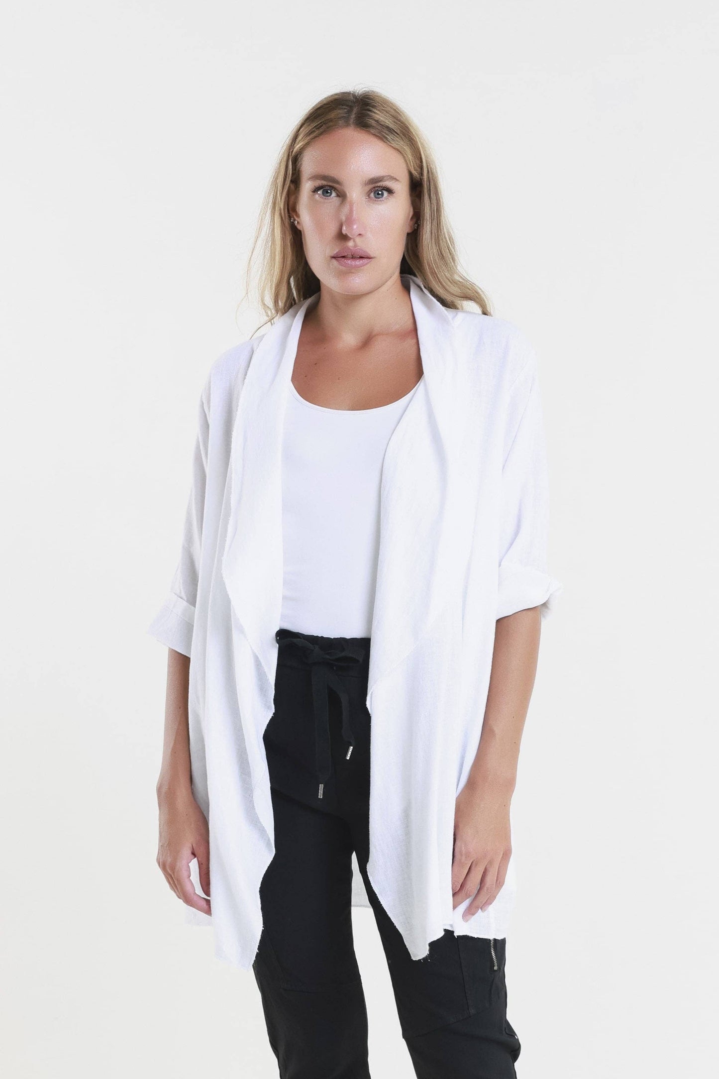 TINA Stephens Italy/Tees By Tina - Olivette Gauzy Linen Blend Open Cardigan (CQ102): 250 Beige / One Size