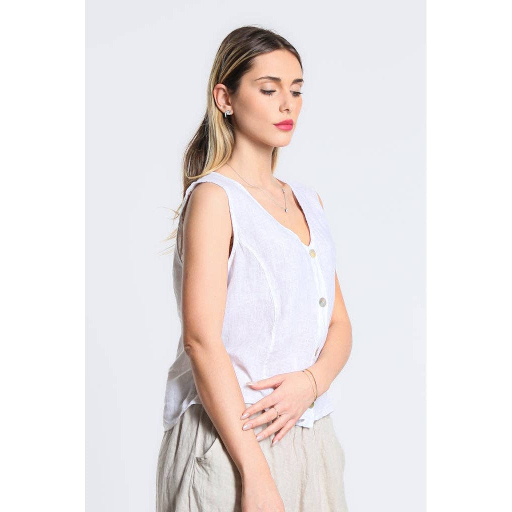 [TINA Stephens Italy/Tees By Tina - Robin Linen Button Vest (BT127): 100 White], [CLOTHING], [TINA Stephens Italy/Tees By Tina], [Plum Bottom].