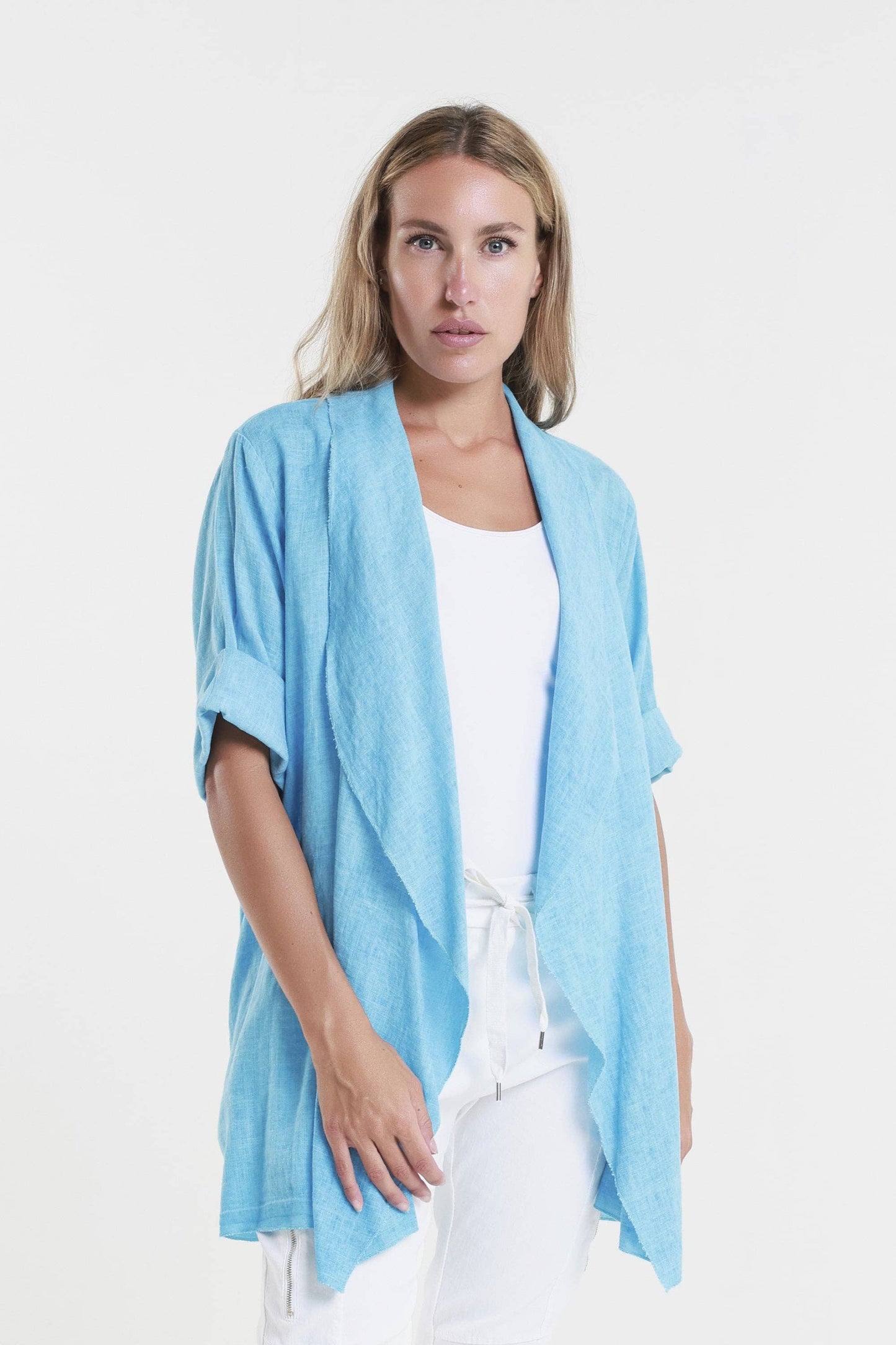 TINA Stephens Italy/Tees By Tina - Olivette Gauzy Linen Blend Open Cardigan (CQ102): 250 Beige / One Size