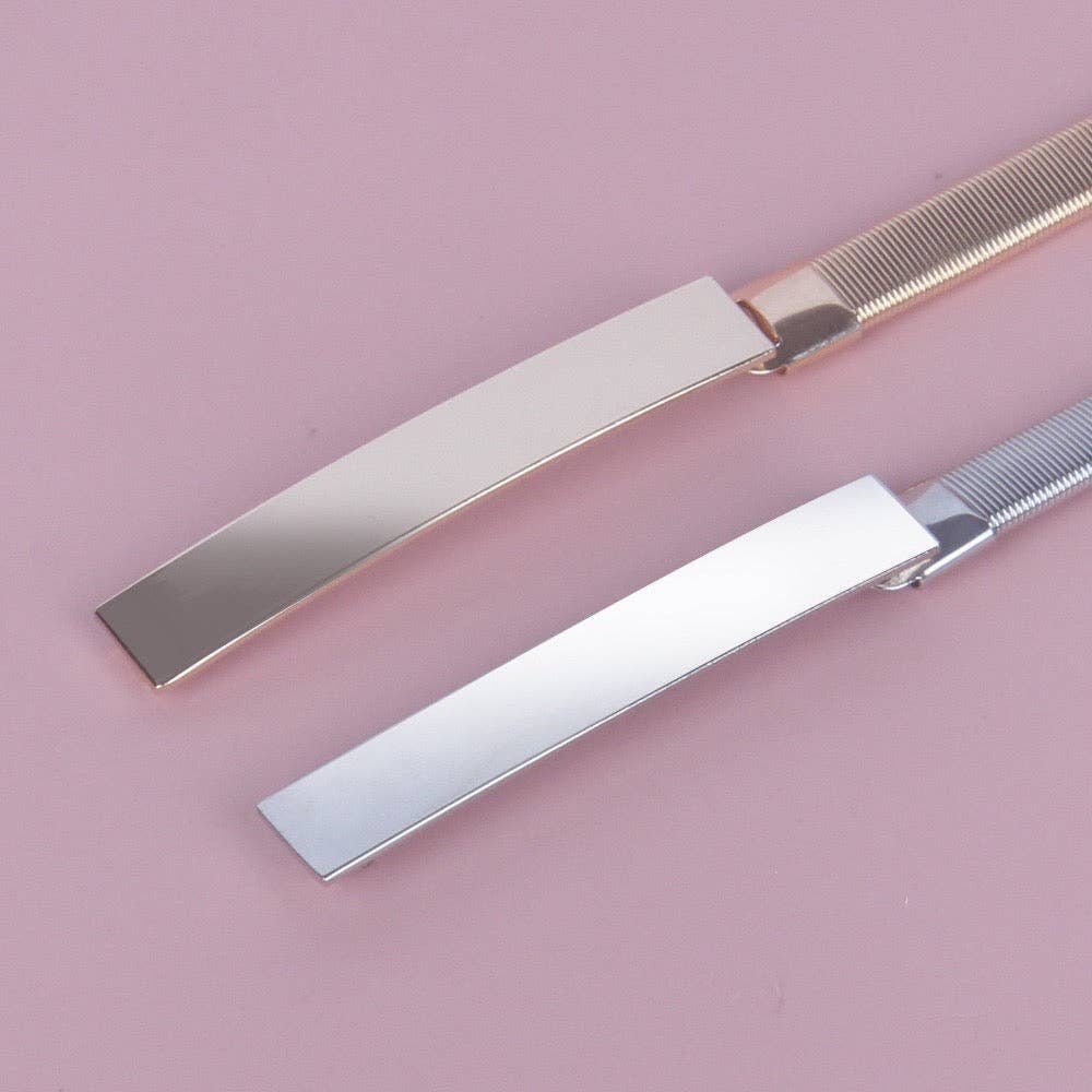 [Ellyndale - Metal Stretchable Belt (Silver): Silver / O/S], [ACCESSORIES], [Ellyndale], [Plum Bottom].