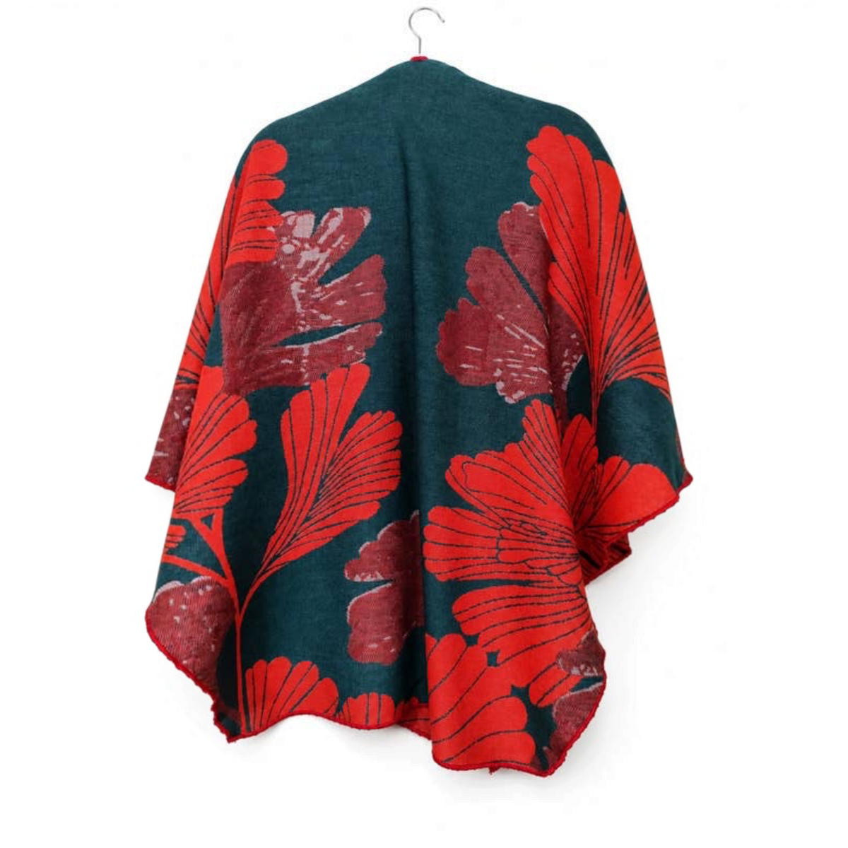 [Winding River - Red / Green Large Ginkgoes Reversible Loop Wrap], [Scarf], [Winding River], [Plum Bottom].
