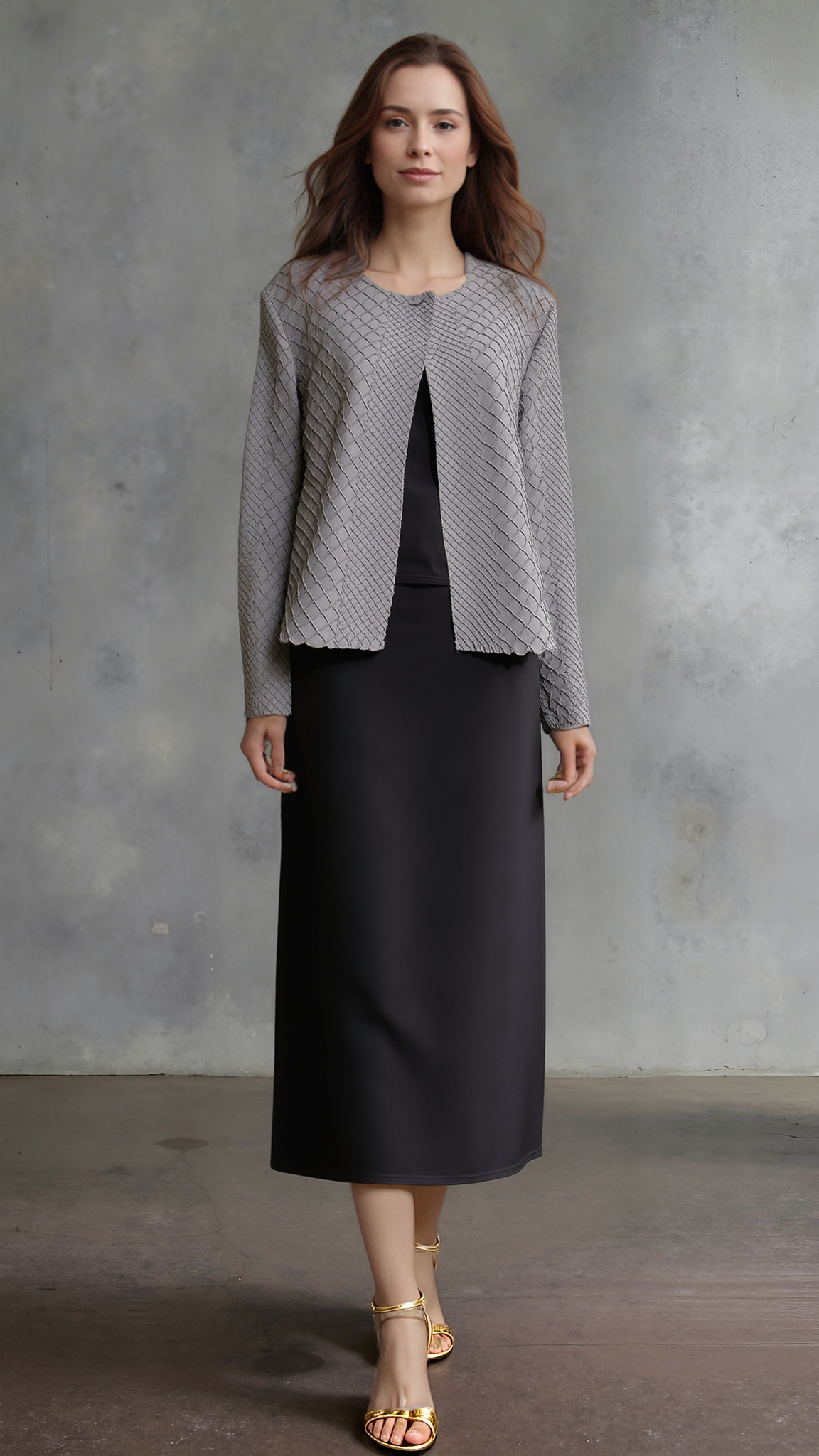 [Ellyndale - Pleating Jacket- Waffle Weave (Black): Black / O/S], [Jacket], [Ellyndale], [Plum Bottom].