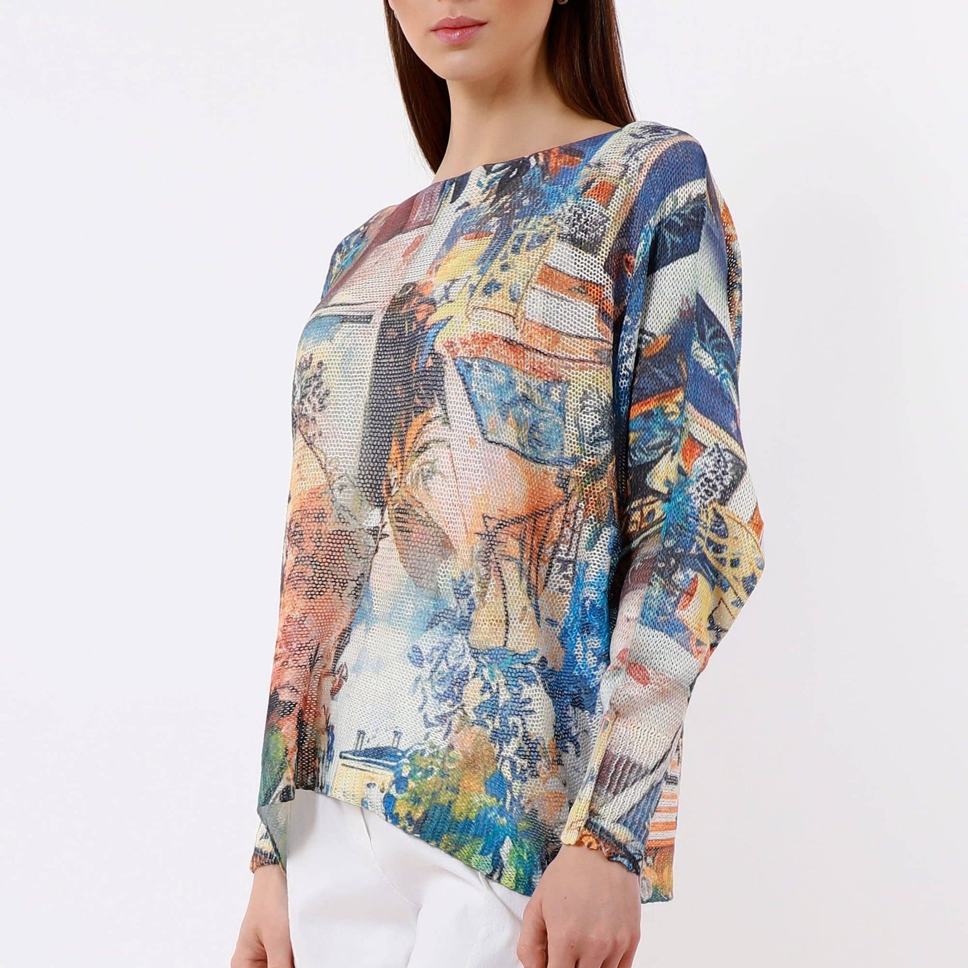 [TINA Stephens Italy/Tees By Tina - Expressionism Danielle Batwing Open Knit Sweater (BLS424EX): 927 Beige/Multi / One Size], [Sweater], [TINA Stephens Italy/Tees By Tina], [Plum Bottom].