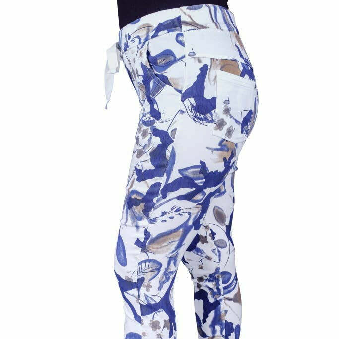 [TINA Stephens Italy/Tees By Tina - Mya Abstract Leaf Pant (PL175L): 100 White], [CLOTHING], [TINA Stephens Italy/Tees By Tina], [Plum Bottom].