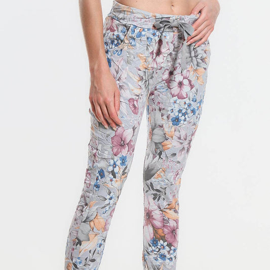 TINA STEPHENS ITALY Daelyn Multi-Flower Pull On Pant Grey