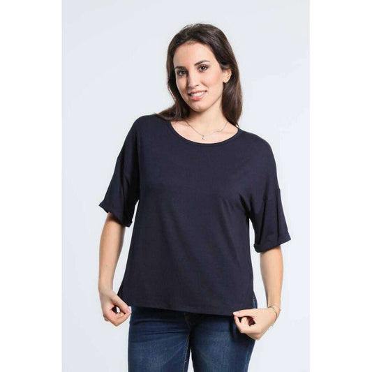 [TINA Stephens Italy/Tees By Tina - Connie Luxe Side Slit Top (BSS218): 409 Navy], [CLOTHING], [TINA Stephens Italy/Tees By Tina], [Plum Bottom].