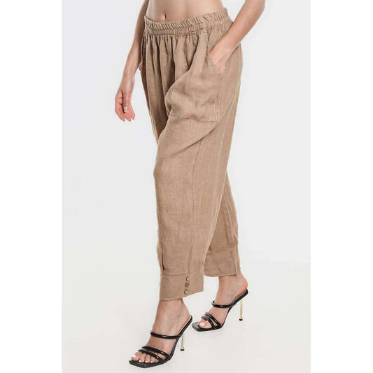 [TINA Stephens Italy/Tees By Tina - Delaney Cuff Linen Pant (PL157): 258 Camel], [CLOTHING], [TINA Stephens Italy/Tees By Tina], [Plum Bottom].