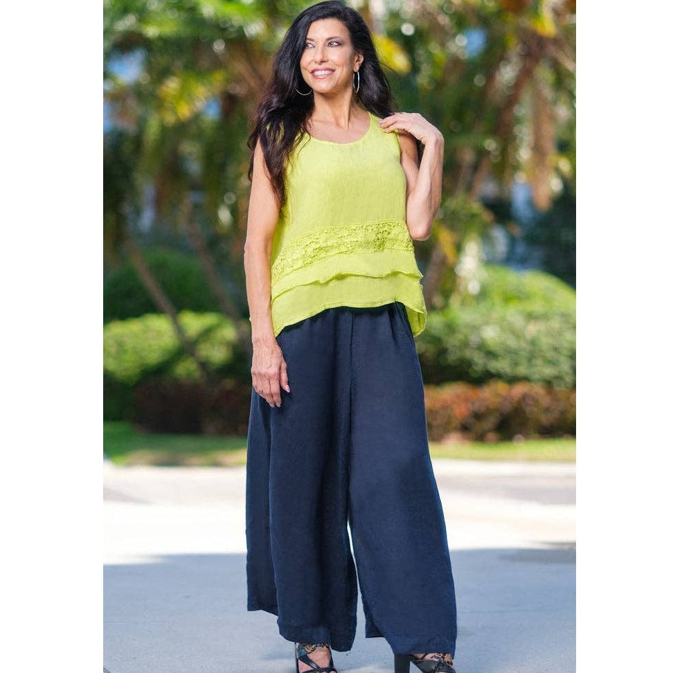 [TINA Stephens Italy/Tees By Tina - Peggy Crop Linen Palazzo Pant (PL188): 409 Navy / One Size], [CLOTHING], [TINA Stephens Italy/Tees By Tina], [Plum Bottom].