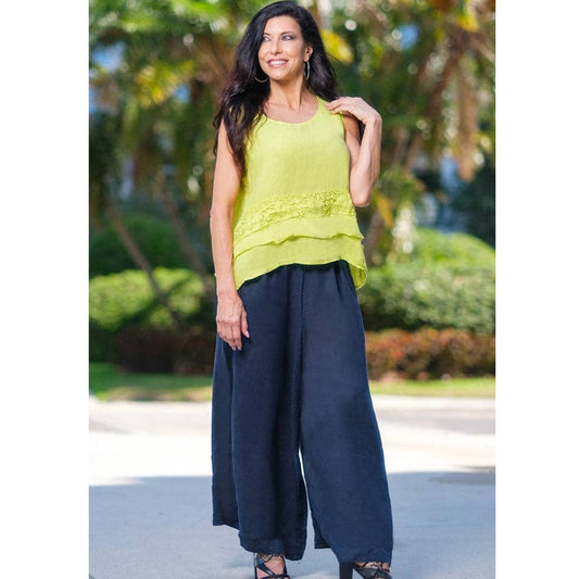 [TINA Stephens Italy/Tees By Tina - Peggy Crop Linen Palazzo Pant (PL188): 409 Navy / One Size], [CLOTHING], [TINA Stephens Italy/Tees By Tina], [Plum Bottom].