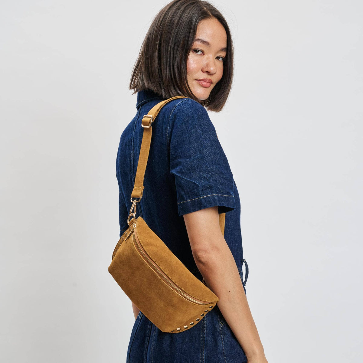 [Moda Luxe - Gizelle-Suede Belt Bag: Custard], [Handbag], [Moda Luxe], [Plum Bottom].