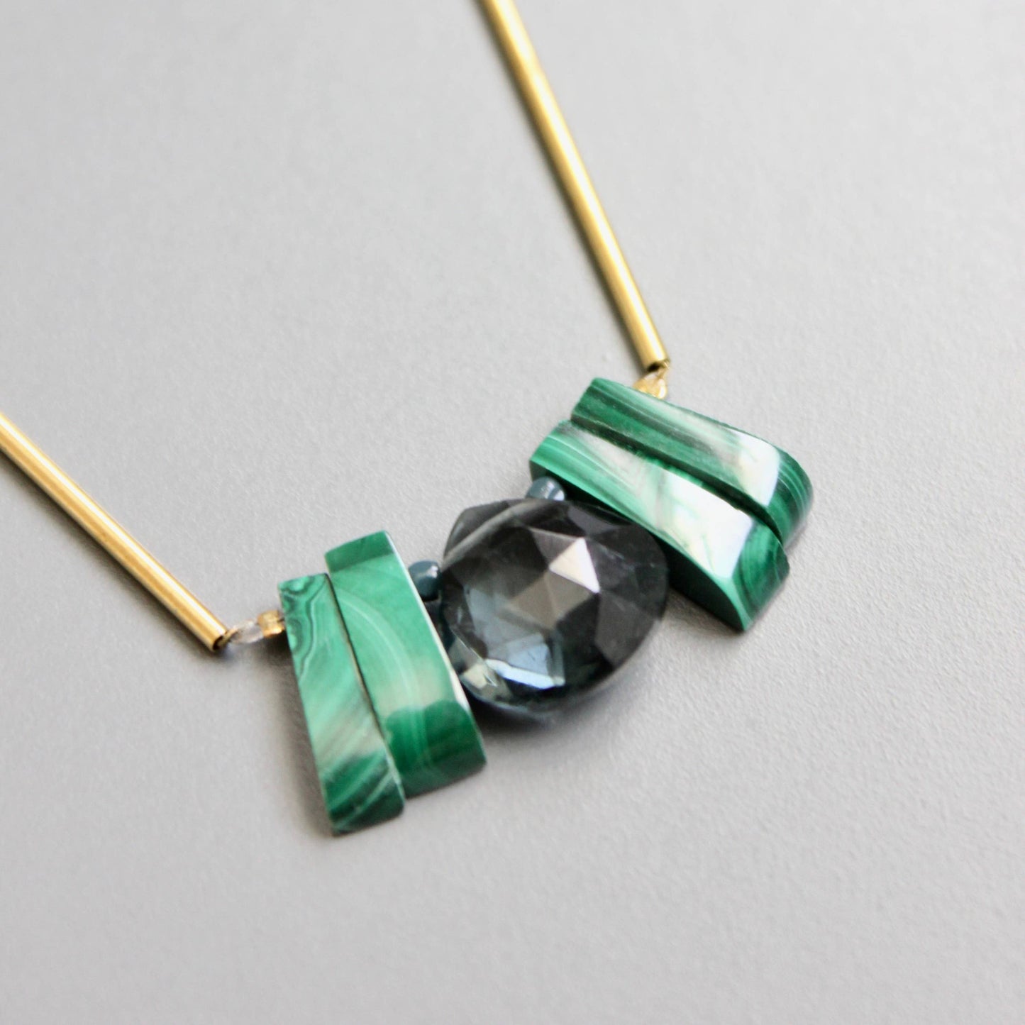 [David Aubrey Jewelry - NDN118 Mini London blue topaz quartz and malachite necklace], [Necklaces], [David Aubrey Jewelry], [Plum Bottom].